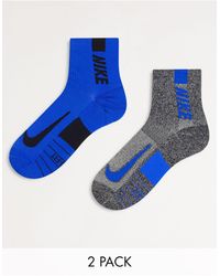 Nike - Multiplier - confezione da 2 paia di calzini alla caviglia grigi e blu - Lyst