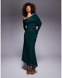 ASOS - Long Sleeve Slouchy Bardot Mesh Mix Maxi Dress - Lyst