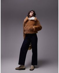 TOPSHOP - Faux Fur Cropped Bomber Jacket - Lyst