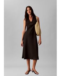 Calvin Klein - Crepe Satin V-Neck Midi Dress - Lyst