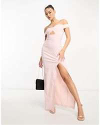 Vesper - Bardot Thigh Split Maxi Dress - Lyst