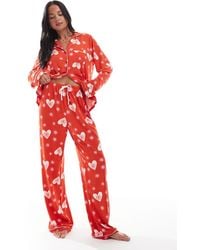 Loungeable - Super Soft Jersey Revere Top And Wide Leg Pajama Set - Lyst
