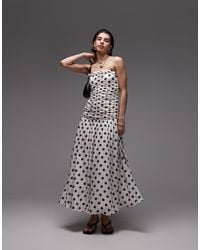 Mango - Vestito Lungo A Fascia A Pois Con Vita Scesa E Corpino Arricciato - Lyst