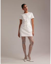 ASOS - Structured Satin Mini Dress With Bow Detail - Lyst