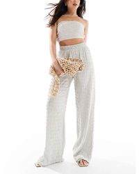 ONLY - Seersucker Wide Leg Trousers - Lyst