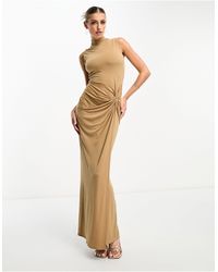 Flounce London - High Neck Maxi Dress With Ruched Detail - Lyst