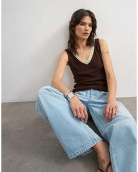 TOPSHOP - Knitted Contrast Lace Vest - Lyst