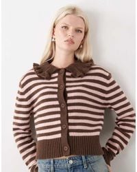 Collusion - Stripe Knitted Cardi With Frill Collar - Lyst