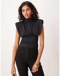 ASOS - Grown On Neck Cinched Top With Shoulder Pad Detail - Lyst