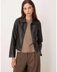 Abercrombie & Fitch - Croc Pattern Slim Fit Vegan Leather Jacket - Lyst