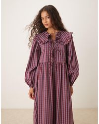 Glamorous - Tie Front Smock Mdiaxi Dress With Dramatic Collar - Lyst