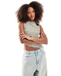 ASOS - Printed Mesh Floral Spliced Asymmetric Slash Neck Top - Lyst