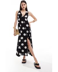 ASOS - Button Down Linen Midi Dress With Full Skirt Spot Print - Lyst