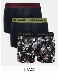 Jack & Jones - Confezione da 3 paia di boxer aderenti neri e neri a fiori - Lyst
