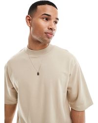 Brave Soul - T-shirt super oversize accollata pesante color pietra scuro - Lyst