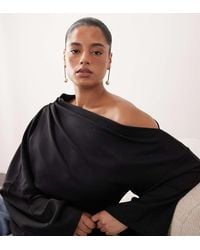ARRANGE - Curve Jersey Off Shoulder Wide Sleeve Top With Ruched Hem - Lyst