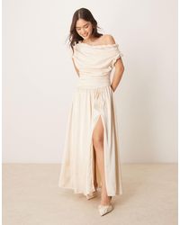 ASOS - Twist Neckline Ruched Bodice With Satin Skirt Midi Dress - Lyst