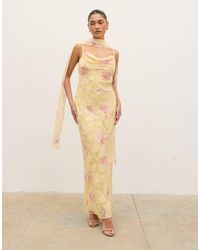 Pretty Lavish - Eden Scarf Cowl Neck Printed Jacquard Maxi Dress - Lyst