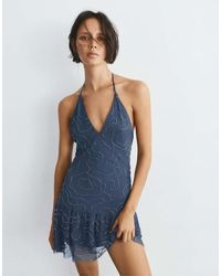 Pull&Bear - Korte Jurk Met Halternek En Kralen - Lyst
