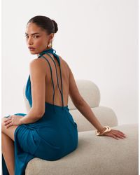 ASOS - Asos design petite – hochgeschlossenes maxikleid mit geraffter taille und rückenausschnitt - Lyst