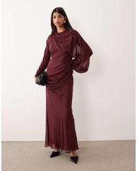 ASOS - Drape Front Blouson Sleeve Maxi Dress - Lyst