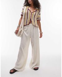 TOPSHOP - Textured Wide Leg Trousers - Lyst