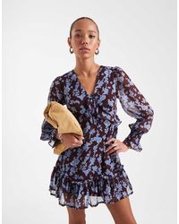 Wednesday's Girl - Floral Print Floaty V-Neck Mini Dress - Lyst