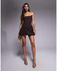 ASOS - Asymmetric Bandeau Mini Dress With Puffball Skirt - Lyst