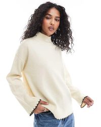 ASOS - Jersey Con Cuello Alto Y Pespuntes De Punto Festón De -Blanco - Lyst