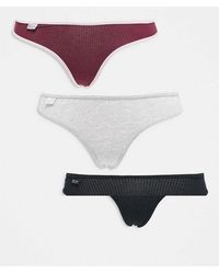 Cotton On - Pack De 3 Tangas De Color Negro, Gris Y Burdeos De Canalé De Algodón De Cotton On - Lyst