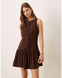ASOS - Cord Slash Neck Button Down Dropped Waist Mini Dress - Lyst