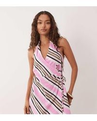 ASOS - Asos Design Petite Cotton Linen Halter Neck Wrap Mini Dress - Lyst
