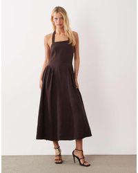 Mango - Sqaure Neck Halter Detail Sleeveless Maxi Dress With Cinch Waist - Lyst