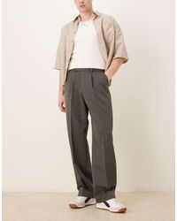 ASOS - Pantaloni Eleganti A Fondo Ampio Scuro Con Pieghe Sul Davanti - Lyst