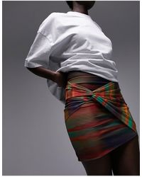 TOPSHOP - Knot Front Blurred Bright Stripe Mini Skirt - Lyst