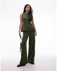 ASOS - Pantalones Verdes De Pernera Ancha Con Detalle De Costura De Tejido Muy Suave De - Lyst