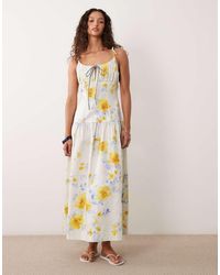 ASOS - Structured Cotton Sateen Tie Bust Dropped Waist Maxi Sundress - Lyst