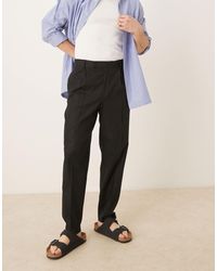 ASOS - Smart Relaxed Tapered Fit Linen Blend Pants With Front Pleat - Lyst