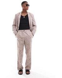 ASOS - Pull On Linen Wide Leg Jacquard Suit Trouser - Lyst