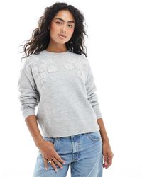 Brave Soul - Crew Neck Jumper With Flower Embroider Detail - Lyst