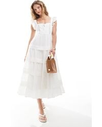 Miss Selfridge - Broderie Trim Baby Doll Midi Dress - Lyst