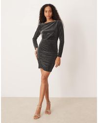 Vila - Long Sleeve Ruched Glitter Mini Dress - Lyst