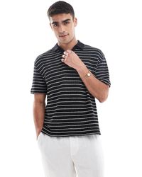 ASOS - Polo Squadrata Vestibilità Comoda Nera Testurizzata A Righe Bianche - Lyst