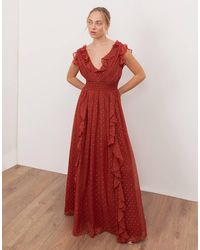 ANAYA - Plunge Neck Waterfall Ruffle Maxi Dress - Lyst