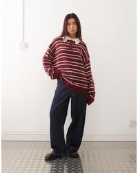 Lioness - Rising Sun Knitted Contrast Collar Detail Oversized Rugby Jumper - Lyst