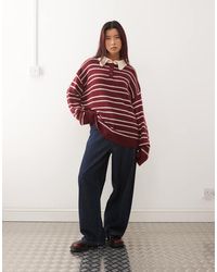 Lioness - Rising Sun Knitted Contrast Collar Detail Oversized Rugby Jumper - Lyst
