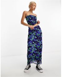ONLY - Falda larga azul con bordes festoneados y estampado floral - Lyst