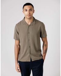 French Connection - Linen Blend Short Sleeve Revere Collar Shirt - Lyst