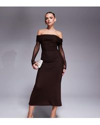 Forever New - Maxi Bardotjurk Met Mouwen Van Doorschijnend Mesh - Lyst