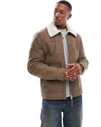 River Island - Shearling Faux Nubuck Aviator Jacket - Lyst